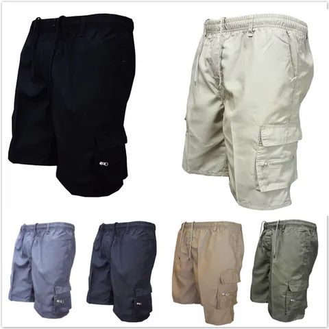 Herren Casual Cargo Shorts Lose Sommer Outdoor Sport Hosen Baumwollmischung Elastischer Kordelzug Mehrfachtaschen Utility Shorts
