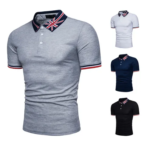 Heren Casual Korte Mouw Poloshirt Slim Fit Geborduurd Union Jack Ontwerp Katoenmix Zomer Dagelijks Top