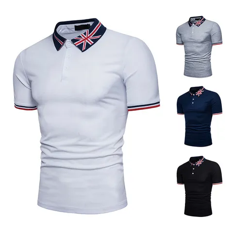 Heren Casual Korte Mouw Poloshirt Slim Fit Geborduurd Union Jack Ontwerp Katoenmix Zomer Dagelijks Top