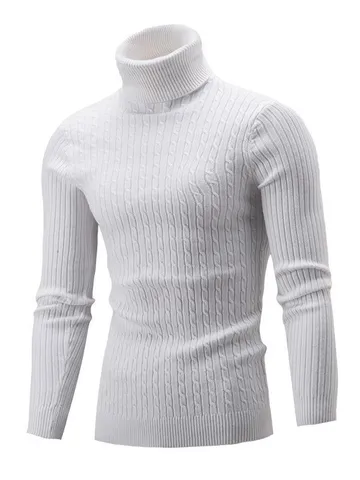 Men's Winter Turtleneck Cable Knit Sweater Slim Fit Casual Solid Color Long Sleeve Pullover Knitwear