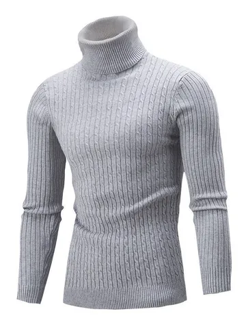 Men's Winter Turtleneck Cable Knit Sweater Slim Fit Casual Solid Color Long Sleeve Pullover Knitwear