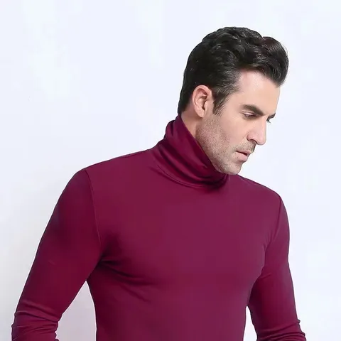Camiseta de Cuello Alto Térmica de Invierno para Hombre Color Sólido Manga Larga Slim Fit Forro Polar Casual Diario