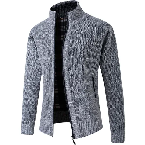 Cardigan Pull Thermique d'Hiver pour Hommes en Polaire Épais Col Montant Fermeture Éclair Tricot Manteau Décontracté à Manches Longues