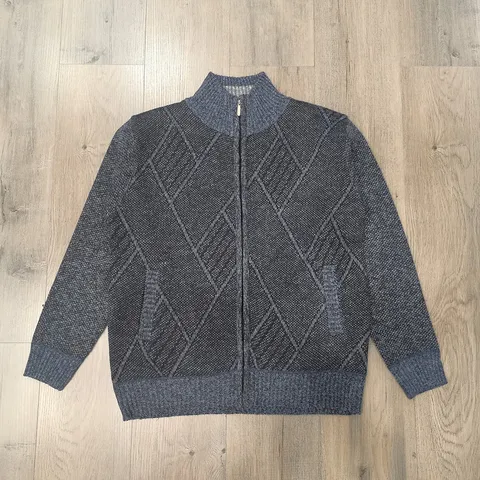 Herren Winter Verdickter Gefütterter Strickcardigan Stehkragen Reißverschluss Geometrisches Rautenmuster Freizeitjacke