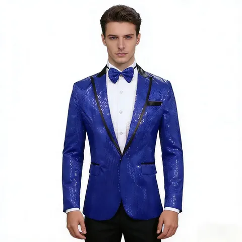 Men's Sequin Suit Jacket Glitter Disco Party Blazer Long Sleeve Lapel Single Button Shiny Stage Performance Outerwear