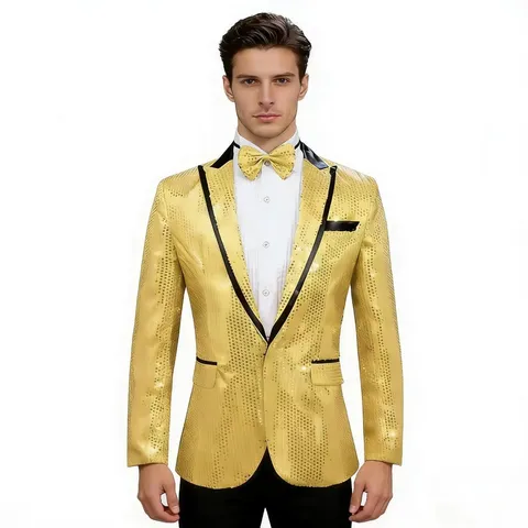 Men's Sequin Suit Jacket Glitter Disco Party Blazer Long Sleeve Lapel Single Button Shiny Stage Performance Outerwear