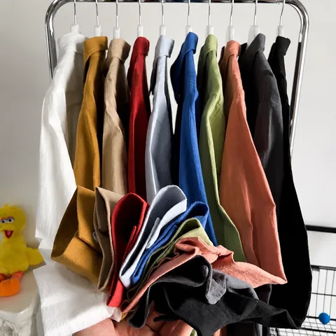 Men's Casual Long Sleeve Linen Shirt Loose Fit Solid Color Square Collar Summer Thin Sun Protection Shirt