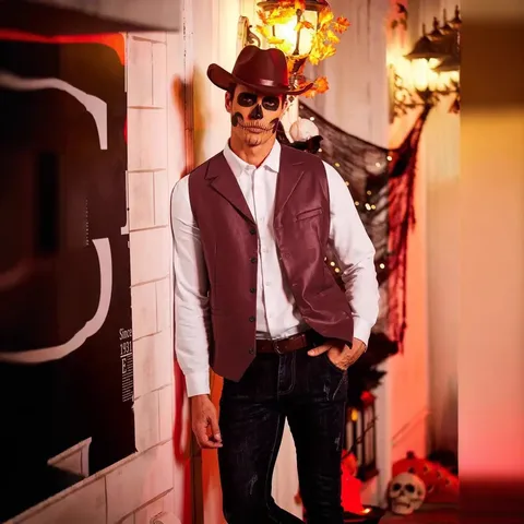 Gilet in Pelle PU Casual da Uomo Monopetto Scollo a V Vestibilità Slim