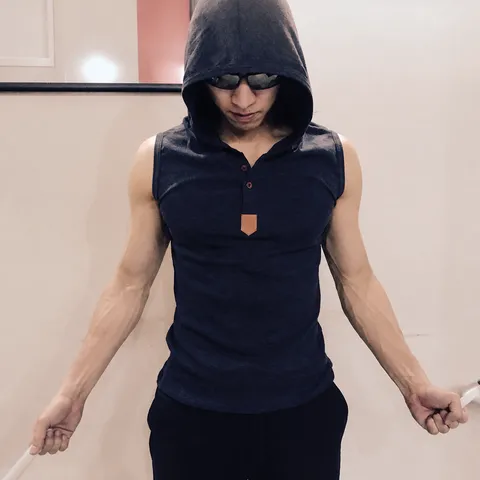 Men's Casual Modal Ice Silk Hooded Tank Top Summer Sports Fitness Workout Gym Athletic Sleeveless Vest