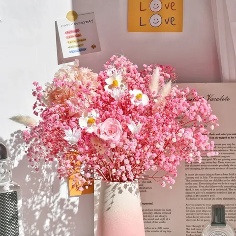 Geconserveerde Roos Gipskruid Gedroogde Bloemenboeket Zijden Bloem Gemengd Arrangement Voor Thuis Woonkamer Desktop Decor