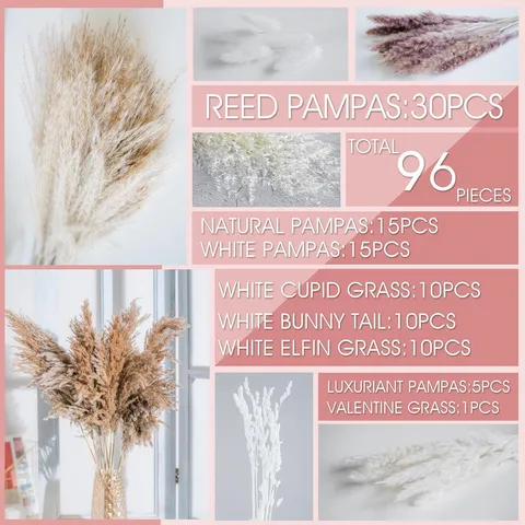 Ramo de Flores Secas Naturales Hierba de Pampas Carrizo para Decoración de Boda en el Hogar DIY