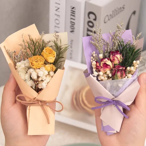 Mini Gedroogd Bloemenboeket Natuurlijke Geconserveerde Bloemen Gipskruid Rozen Boeket Voor Meisjes Verjaardagscadeau Lerarendag