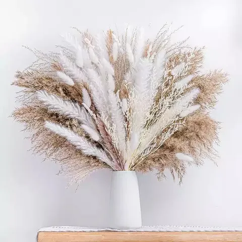 Natural Dried Pampas Grass Bouquet Bunny Tails Reed Dried Flowers Set With Box For Home Decor Floral Arrangement