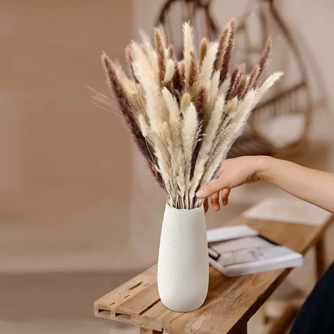 Ramo de Hierba de la Pampa Seca Natural Hierba de Cola de Conejo Arreglo Floral Para Decoración del Hogar Boda Fiesta