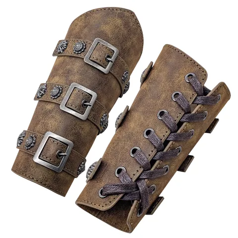 Medieval Retro Knight Leather Bracers Gothic Cross Rivet Arm Guard Cosplay Costume Accessories