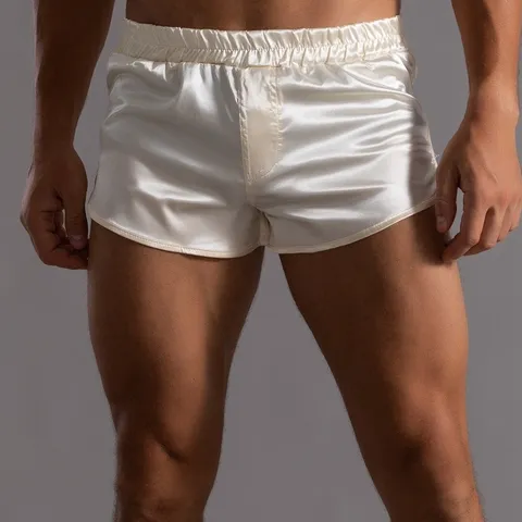 Men's Silk Satin Boxer Shorts Casual Solid Color Loose Fit Comfortable Lightweight Loungewear Short Pants