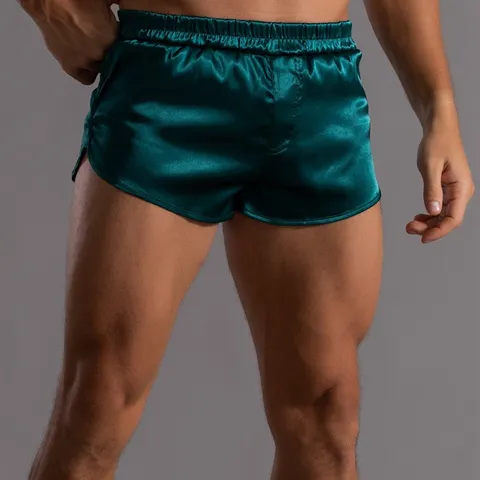 Men's Silk Satin Boxer Shorts Casual Solid Color Loose Fit Comfortable Lightweight Loungewear Short Pants