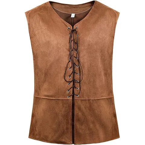 Gilet Rétro Médiéval Renaissance pour Hommes Vintage Steampunk Gothique Pirate Lacets Sans Manches Costume