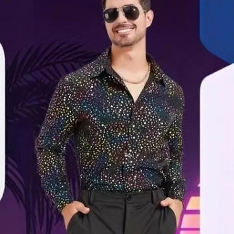 Costume da Festa Disco Vintage Stampato Stellato Camicia Manica Lunga Pantaloni a Zampa Set da Spettacolo Teatrale Hippie