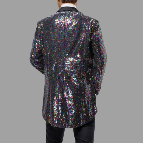 Manteau Queue-de-Pie à Paillettes en Polyester pour Hommes Veste de Costume à Manches Longues et Revers pour Fête Boîte de Nuit Performance sur Scène