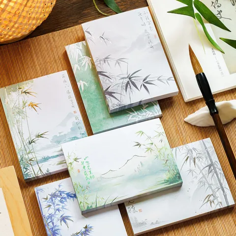 Ancient Style Ink Bamboo Design Memo Pad Non Sticky Journal Decorative Paper Writing Stationery Note Pad
