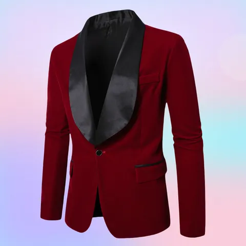 Men Velvet Suit Jacket Business Casual Blazer Satin Shawl Lapel One Button Party Banquet Tuxedo Outerwear