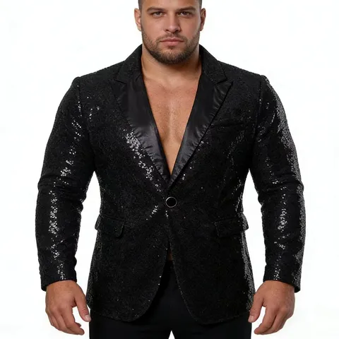 Herren Pailletten Anzugjacke Glitzer Blazer Ein Knopf Revers Party Nachtclub Bühne Performance Formale Oberbekleidung