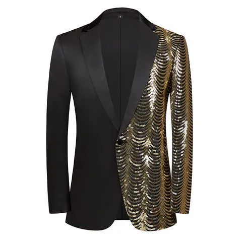 Men Sequin Suit Set Two Piece Casual Blazer And Pants Single Button Notch Lapel Party Banquet Stylish Suit