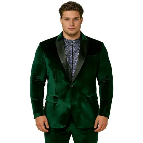 Men's Slim Fit Velvet Blazer Jacket Luxury Satin Lapel Single Button Sport Coat For Wedding Party Business Casual Top