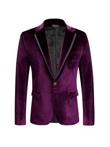 Men's Velvet Suit Jacket Slim Fit One Button Notched Lapel Blazer For Wedding Party Host Singer Stage Performance