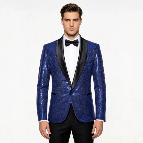 Men's Sequin Suit Jacket Casual Shiny Glitter Party Blazer Single Button Shawl Lapel Stage Performance Outerwear
