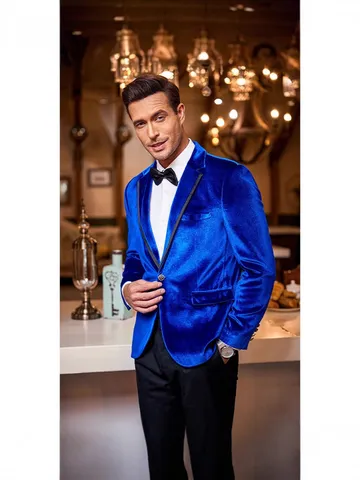 Men's Velvet Casual Suit Jacket Single Button Lapel Blazer Long Sleeve Stylish Outerwear For Wedding Party Formal Event