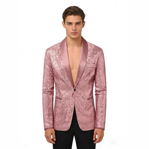 Men's Sequins Suit Jacket Satin Lapel Blazer Glitter Nightclub Stage Performance Coat For Party Banquet