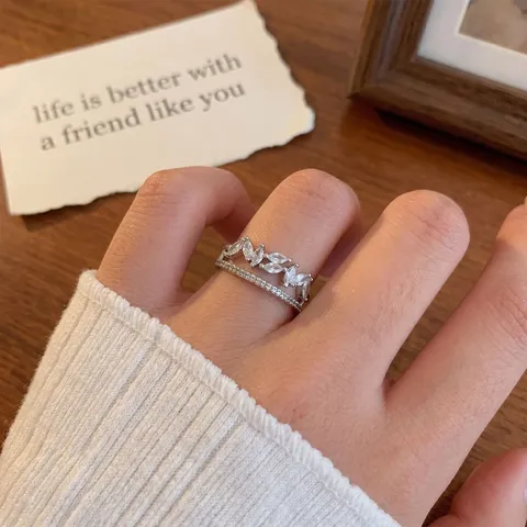 Vintage Distressed Copper Rhinestone Heart Star Open Ring For Women Korean Style Layered Stacking Adjusting Band Ring Sweet Cool Jewelry Gift