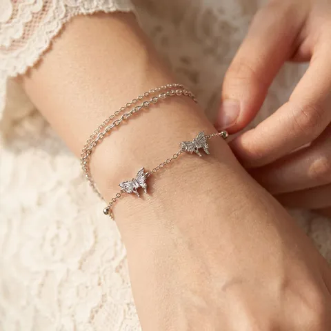 Elegant Copper Rhinestone Adjustable Chain Bracelet Collection For Women Minimalist Sweet Sweet Butterfly Heart Clover Hand Jewelry Stackable Link Bracelets Gift