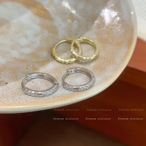 Minimalist Copper Rhinestone Hoop Earrings For Women Geometric Round Huggie Earrings Exquisite Gold Silver Colors Fine Jewelry Gift