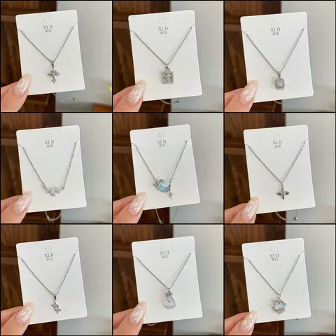 Minimalist Copper Rhinestone Pendant Necklace Elegant Geometric Star Moon Clavicle Chain Daily Commute Sweet Cool Light Luxury Neckwear Gift For Women