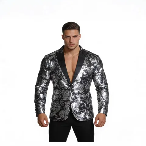 Men's Fashion Paisley Print Suit Jacket Slim Fit Single Button Notch Lapel Casual Blazer For Party Wedding