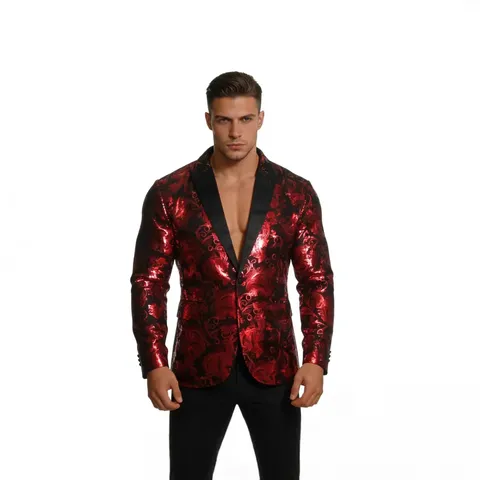 Men's Fashion Paisley Print Suit Jacket Slim Fit Single Button Notch Lapel Casual Blazer For Party Wedding