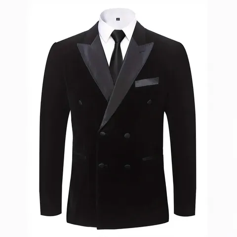 Men Velvet Casual Suit Jacket Slim Fit Double Breasted Blazer Wedding Banquet Groom Tuxedo Stylish Outerwear