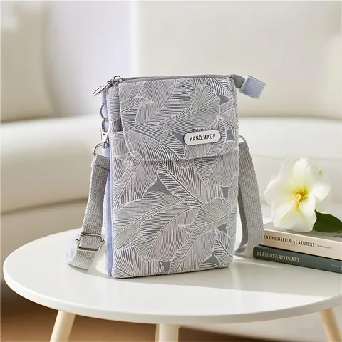 Borsa a Tracolla per Telefono in Tela da Donna Stampa Floreale a Foglie Pastorali Multistrato Borsa a Spalla Casual Giornaliera Piccola Borsa a Mano