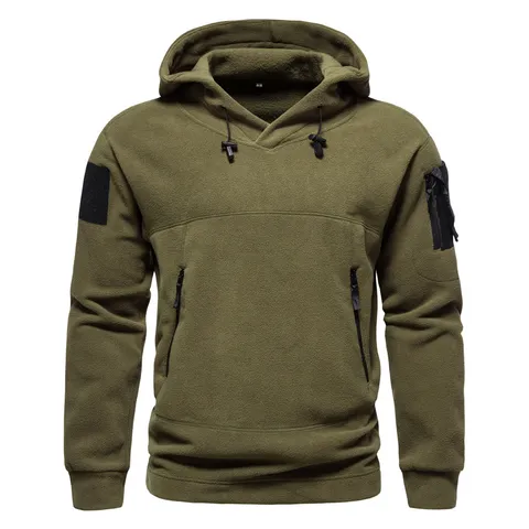Men's Fleece Hooded Tactical Hoodie Autumn Winter Warm Pullover Casual Outdoor Fleece Jacket With Pockets