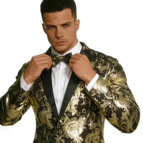 Men's Fashion Paisley Print Blazer Jacket Single Button Lapel Casual Suit Outerwear For Party Business Men