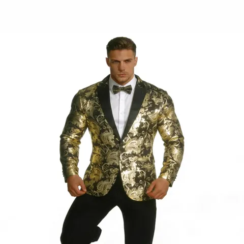 Men's Fashion Paisley Print Blazer Jacket Single Button Lapel Casual Suit Outerwear For Party Business Men