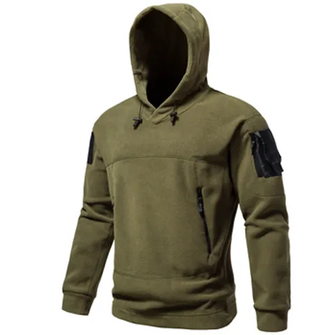 Men's Fleece Hooded Tactical Hoodie Autumn Winter Warm Pullover Casual Outdoor Fleece Jacket With Pockets
