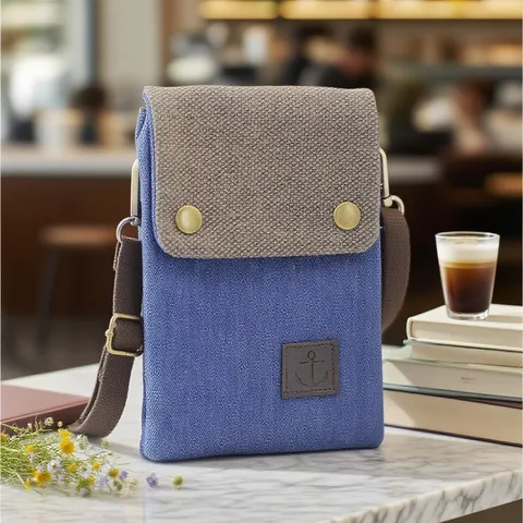 Borsa a Tracolla per Cellulare in Denim e Tela Vintage Unisex Casual Piccola Borsa a Messaggero Per Donne Uomini