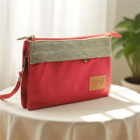 Pochette En Toile Pour Femmes Sac À Main Multi-Couches Fermeture Éclair Trousse De Maquillage Décontracté Minimaliste