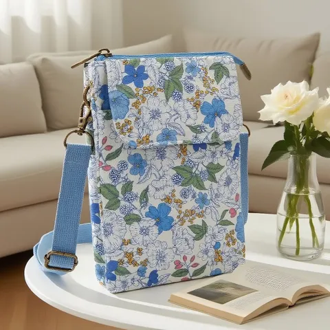 Borsa a Tracolla per Telefono in Tessuto Floreale Fresco Pastorale Borsa Messenger in Cotone Multistrato Piccolo Borsetto da Viaggio