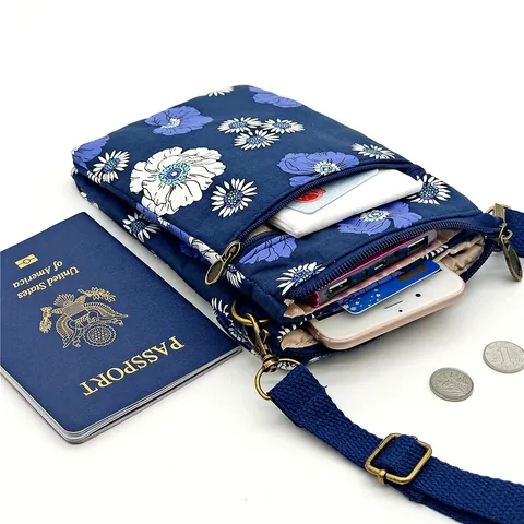 Borsa a Tracolla per Telefono in Tela Floreale Piccola Borsa a Spalla Multistrato Stile Pastorale Casual Borsa Messenger per Donne Ragazze