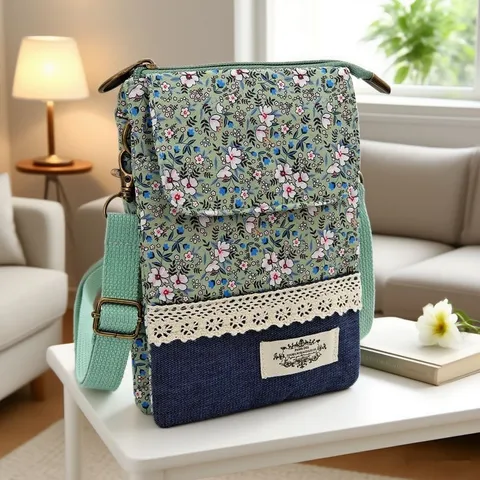 Borsa a Tracolla per Telefono in Tela Floreale Piccola Borsa a Spalla Multistrato Stile Pastorale Casual Borsa Messenger per Donne Ragazze